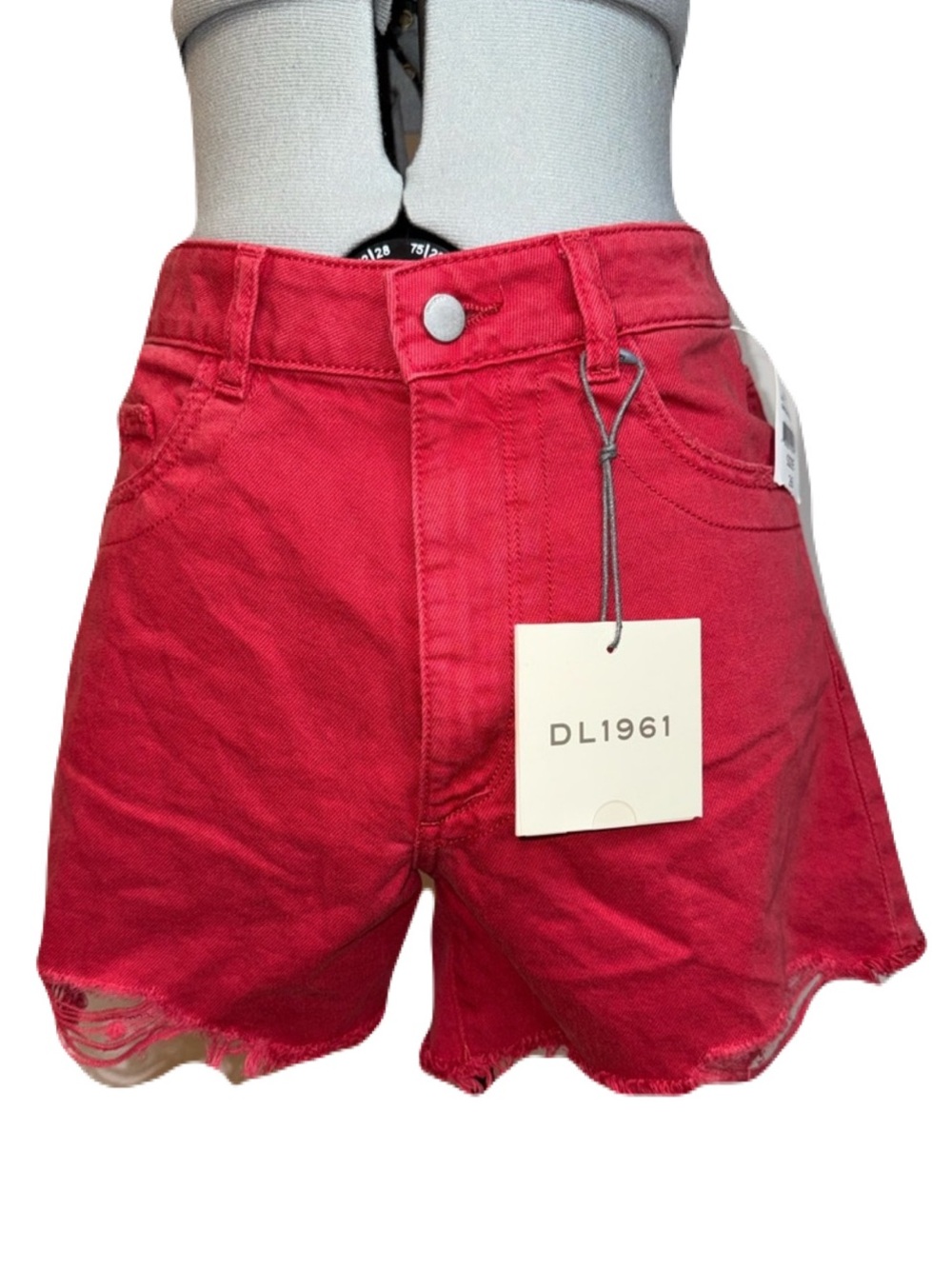 NWT DL1961 Cleo High Rise Denim Shorts Red 26